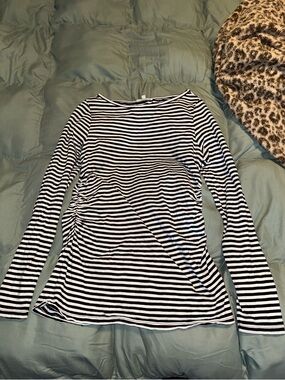 Madewell Black & White Striped Ruched Crewneck long- sleeve Tee